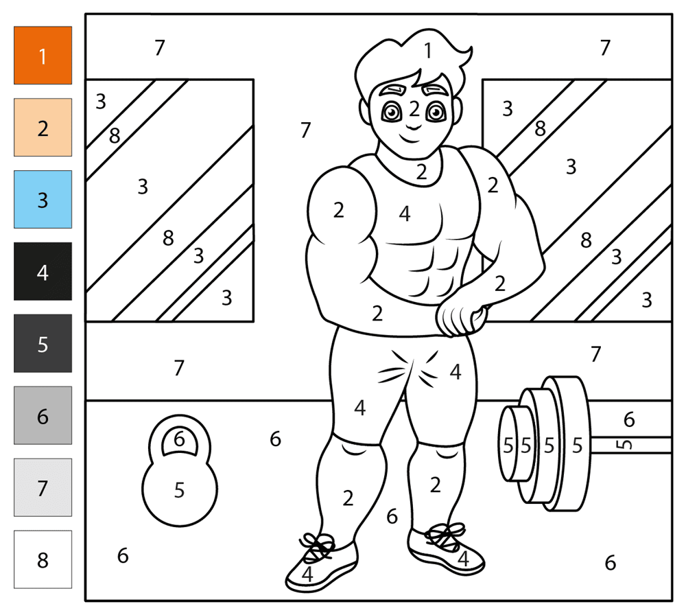 Bodybuilder Color By Number Coloring Page Md Coloring Page — Free Printable — free printable coloring page